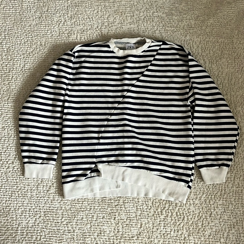 Zara Kids Striped Asymmetrical Sweatshirt Size 13-14